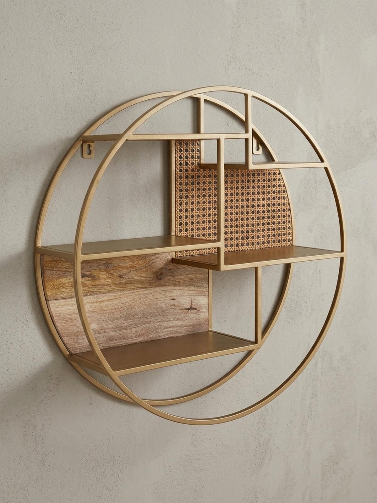 WANDREGAL Rattan Massivholz Metall Industrial Stil mit 5 Ablagen - Braun, Holz/Metall (62/17/62cm) - KADIMA DESIGN