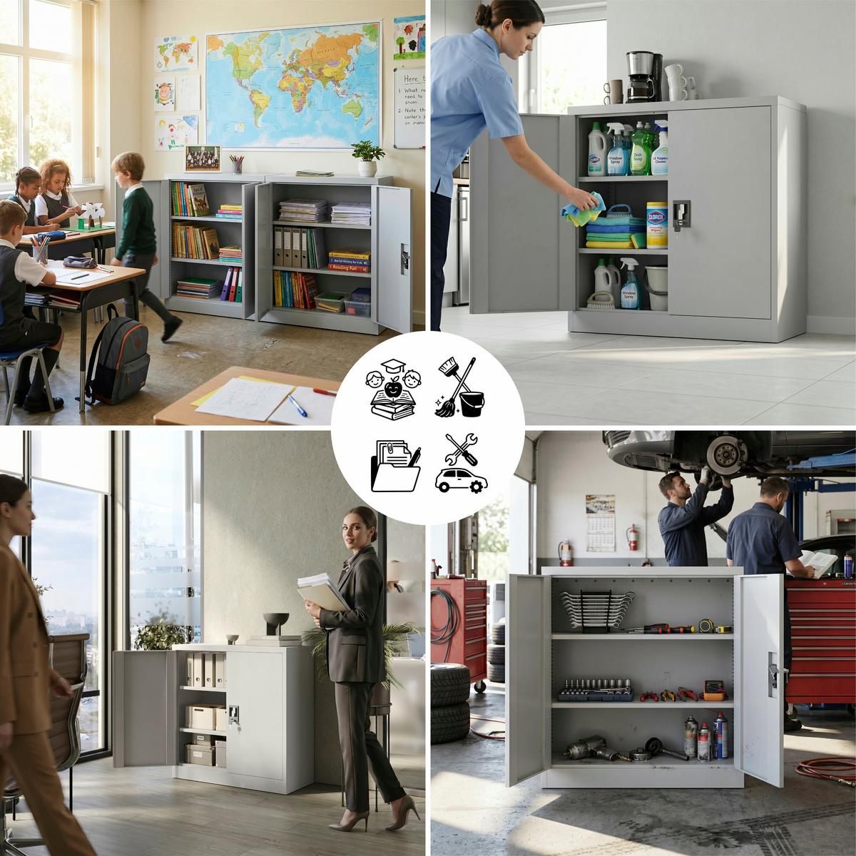 AKTENSCHRANK Metallkommode Metallschrank mit Schloss für Büro Akten und Dokumente Hellgrau 90x90x40cm - Hellgrau, Metall (90/90/40cm) - Muralo