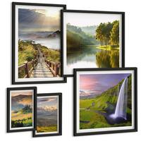 BILDER SET 5er Set - 50x50 cm & 20x30 cm & 40x60 cm Schwarzer Rahmen - Aquarell von grünen tropischen Blättern - Schwarz, Kunststoff (40/60cm) - TULUP