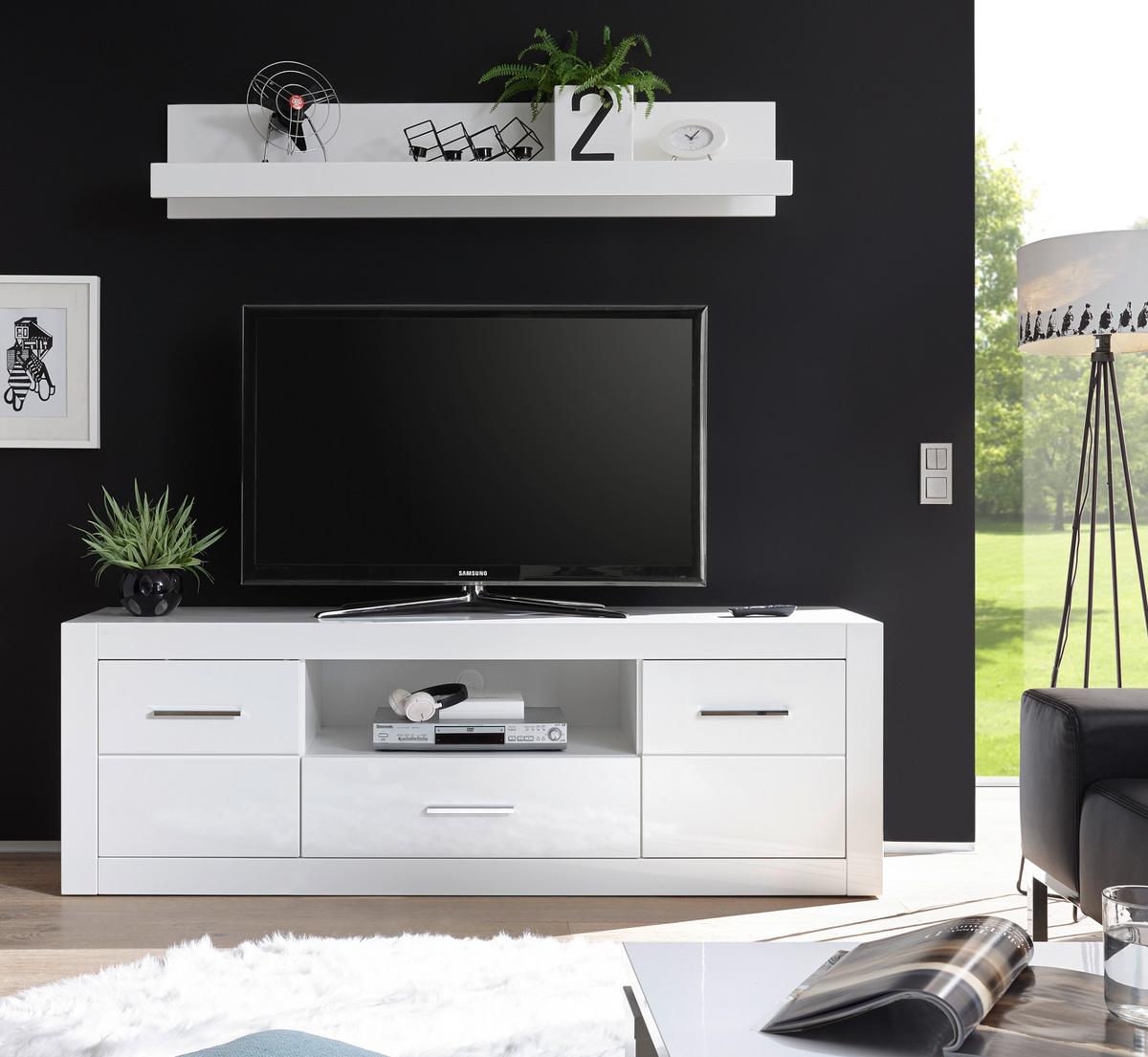 TV-LOWBOARD weiß Hochglanz, TV Unterteil Komforthöhe auf Rollen - Chromfarben/Weiß Hochglanz, Holzwerkstoff/Kunststoff (180/61/45cm) - Furn.Design
