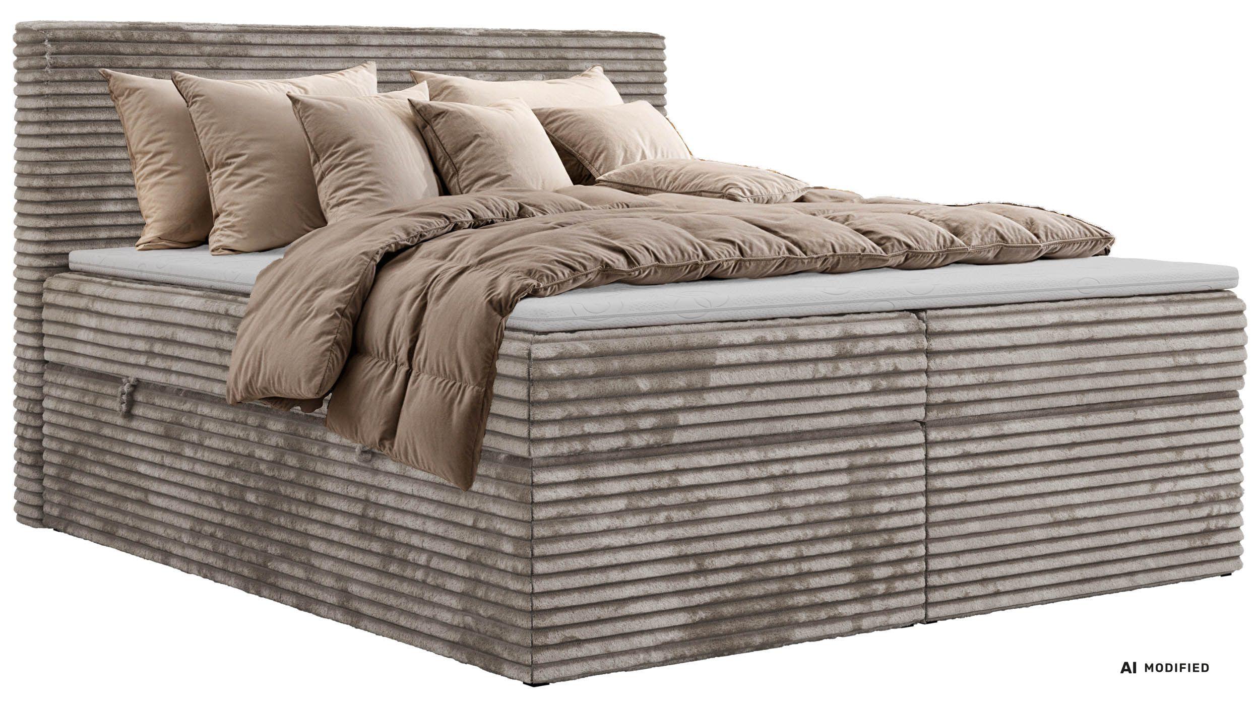 BOXBETT TILION 140/200 - Hellbraun Cord - Topper T25 - H3 - Hellbraun/Schwarz, Kunststoff/Textil (140/200cm) - MKS