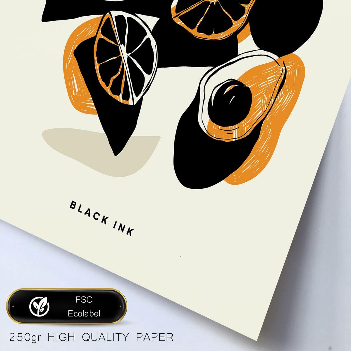 POSTER Set Mit 6 In Schwarzer Tinte Snack Künstlerische Und Abstrakte Drucke Für Innenarchitektur A3 & A4 Schwarzer Rahmen - Schwarz, Papier (29/3cm) - Nacnic