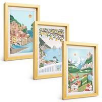 BILDER SET 3er Set - 20x30 cm Goldrahmen - Pastellfarbene Küstenansichten - Goldfarben, Kunststoff (20/30cm) - TULUP