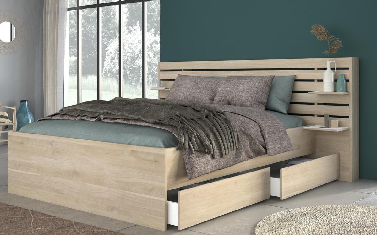 SCHLAFZIMMER komplett Set Stauraumbett 140x200 mit Kleiderschrank - Eichefarben, Holz/Holzwerkstoff (140/203/200cm) - Parisot Meuble