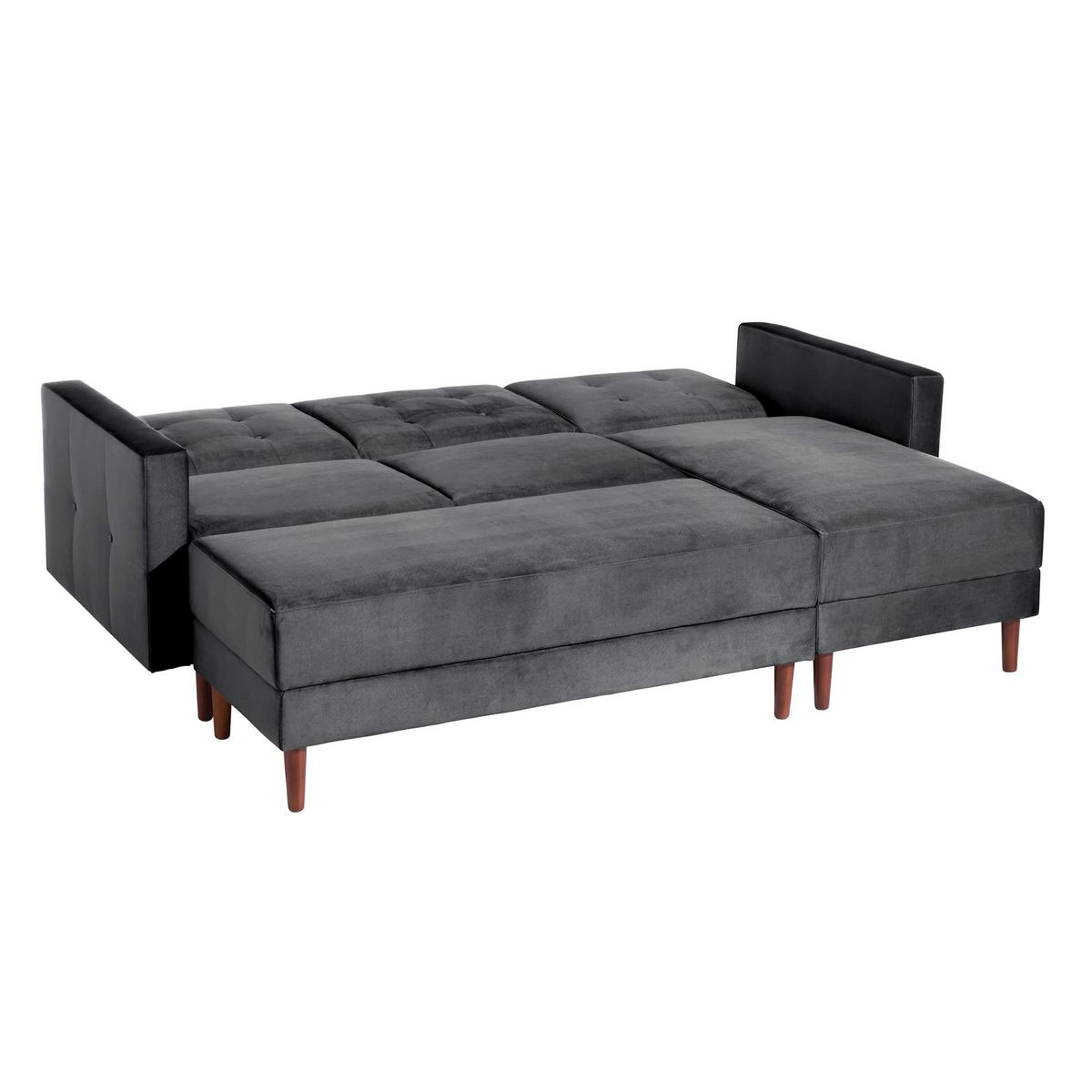 FUNKTIONSSOFA mit Hocker Katunia Samtvelours graphit - Graphitfarben, Kunststoff (222/92/144cm) - 58aufmkessel