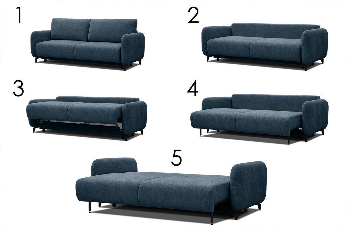 SOFA DRAKE 3-Sitzer mit Schlaffunktion, dunkelblau - Dunkelblau/Braun, Holz/Textil (232/90/107cm) - Wozimo