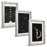BILDER SET 3er Set - 20x30 cm Silberner Rahmen - Nachtdarstellung des Sonnensystems - Silberfarben, Kunststoff (20/30cm) - TULUP