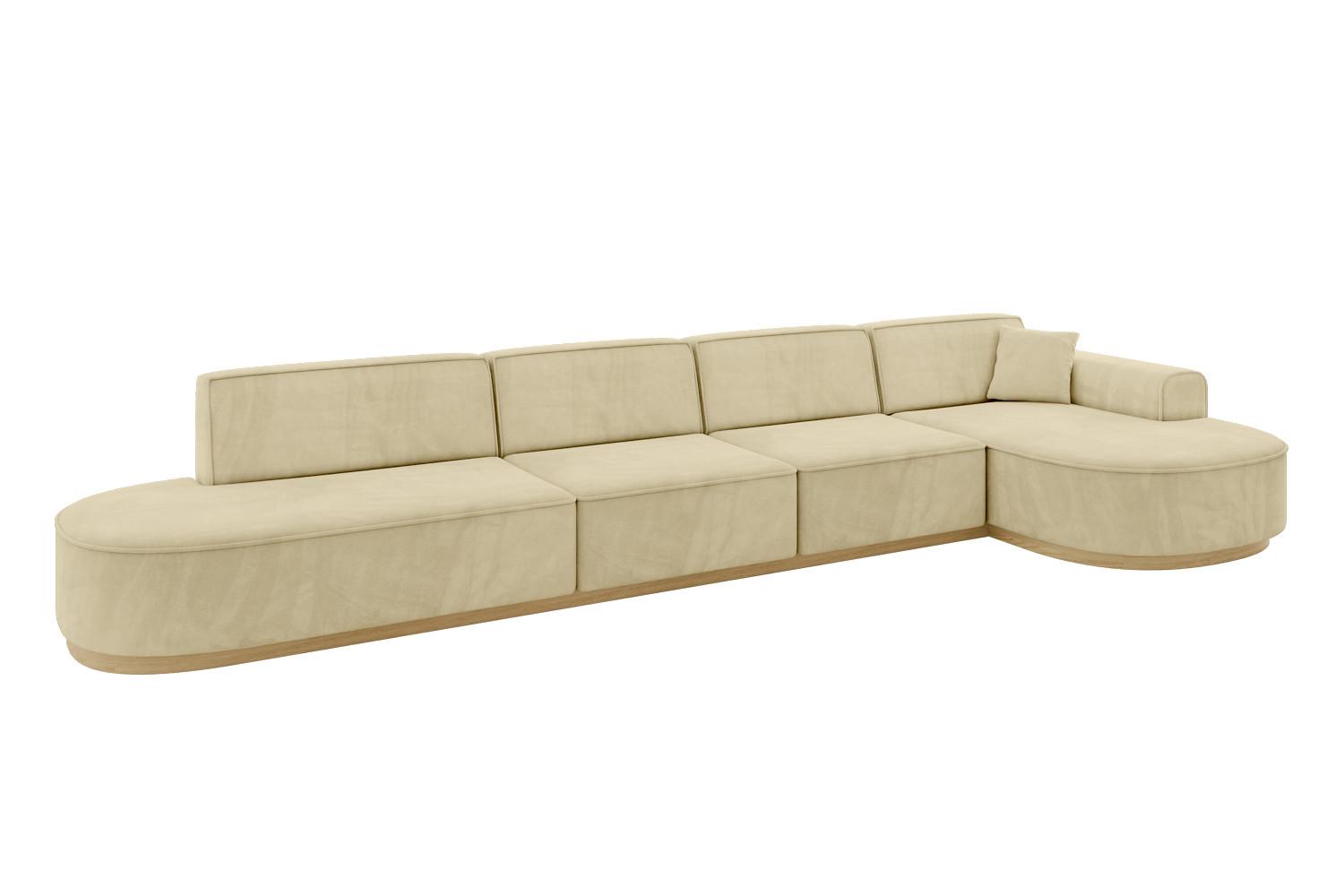 ECKSOFA Ottomane Rechts MARI-L3-v2 - 413x171x83 cm Beige Velours - Beige, Holzwerkstoff/Textil (171/413cm) - ALTDECOR