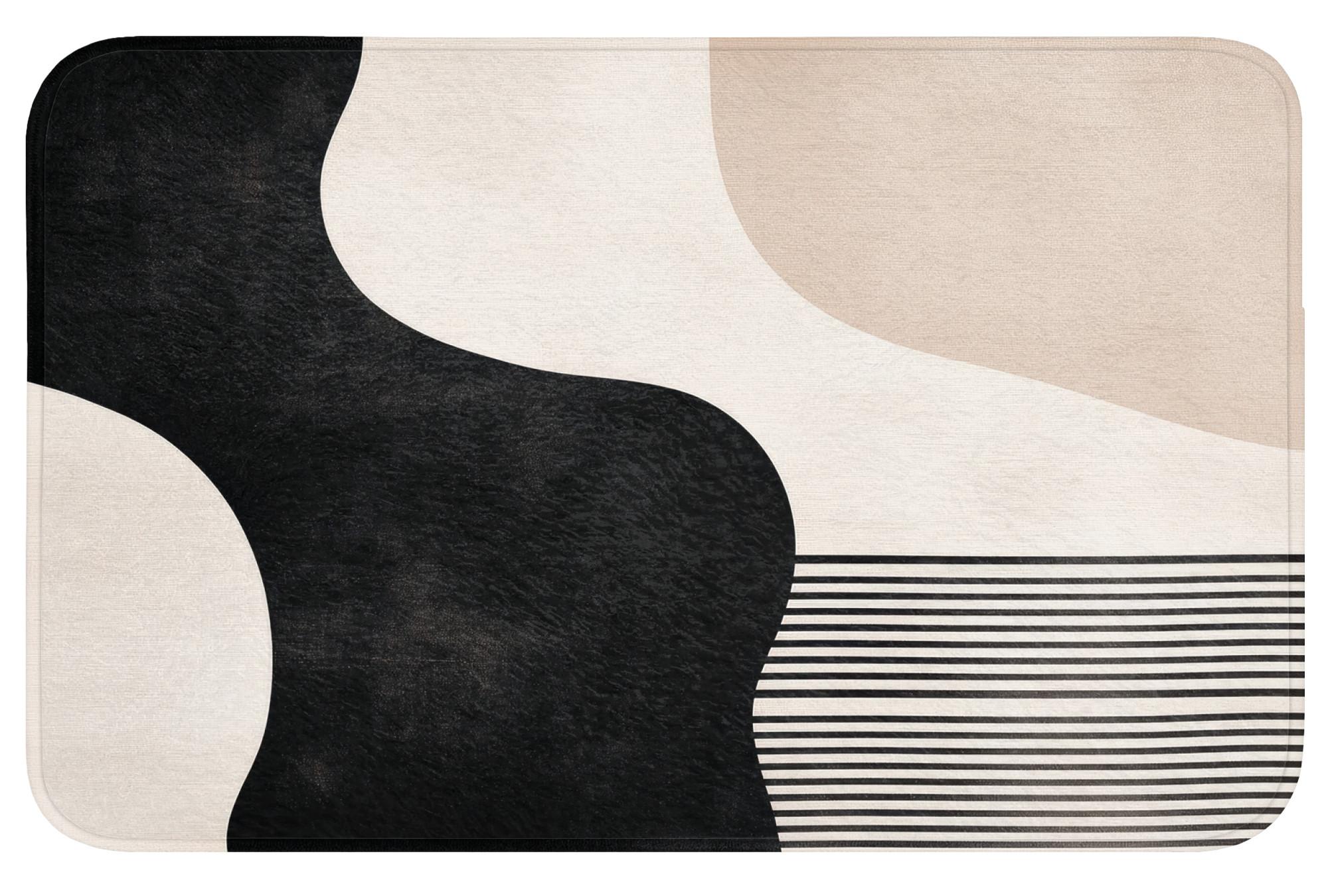 BADEMATTE Abstrakt - Japandi - Beige - Modern Badvorleger 80x50 cm - Beige/Schwarz, Textil (80/50cm) - OnlyWow