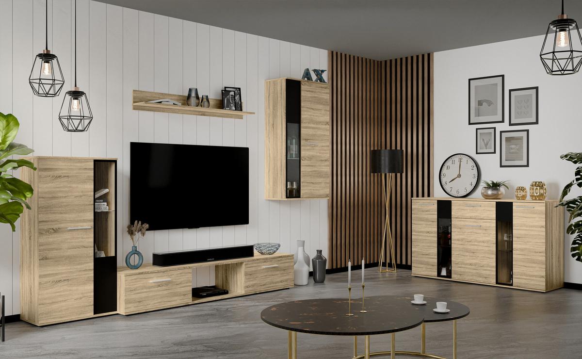 WOHNWAND Formilo Sonoma Eiche 294/180/40 cm Hochwertige TV Wohnwand - Beige, Holzwerkstoff/Kunststoff (294/180/40cm) - AX Living