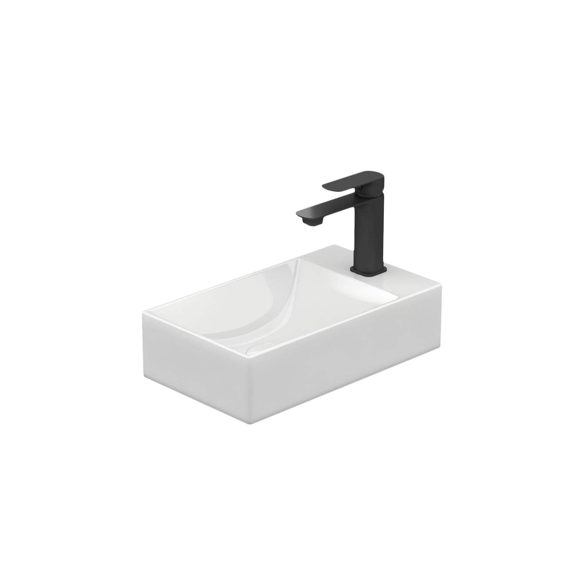 HANDWASCHBECKEN Eck-Wand Hahnloch rechts Weiß 37,7 / 21,8 / 9,9 cm - Weiß, Keramik (38/10/22cm) - EMKE