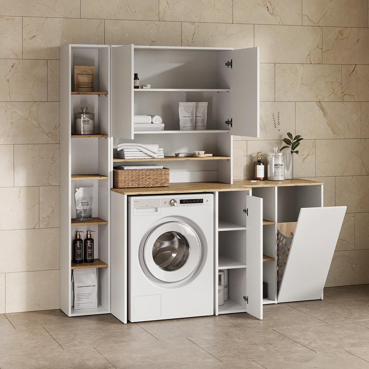 HOCHREGAL Paolina Weiß/Artisan 30 x 188.6 cm - Weiß/Eiche Artisan, Holzwerkstoff (30/188.6/27.3cm) - Livinity®