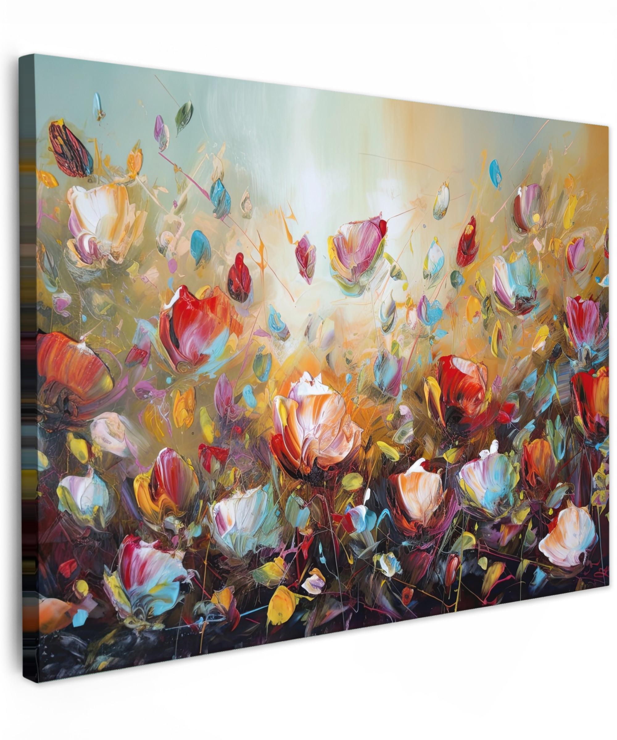 LEINWANDBILD Blumen - Kunst - Natur - Ölgemälde Wandbild 40x30 cm - Multicolor, Textil (40/30cm) - MuchoWow