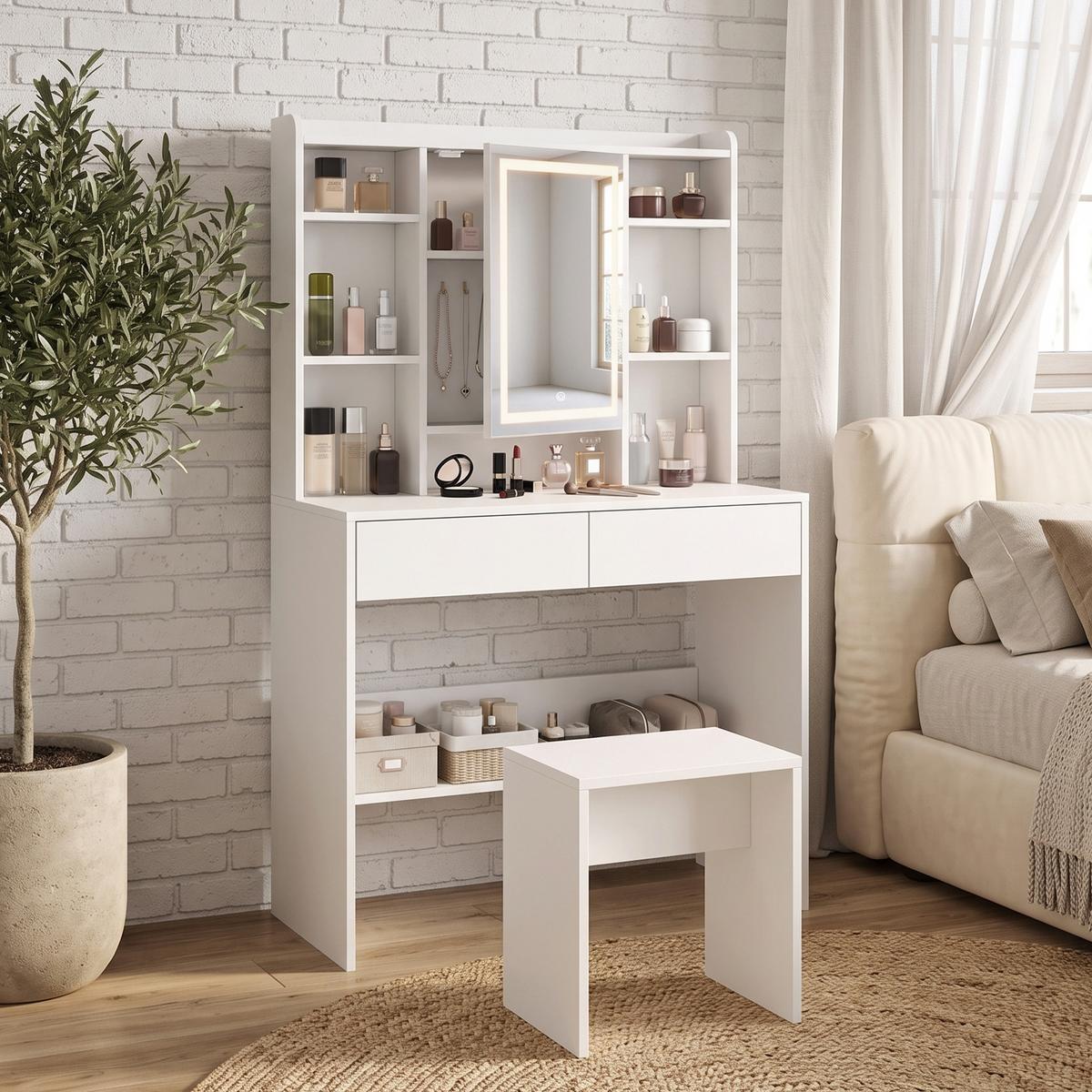 SCHMINKTISCH MDF Weiß - Weiß, Holzwerkstoff (40/144.7/90cm) - HOMCOM