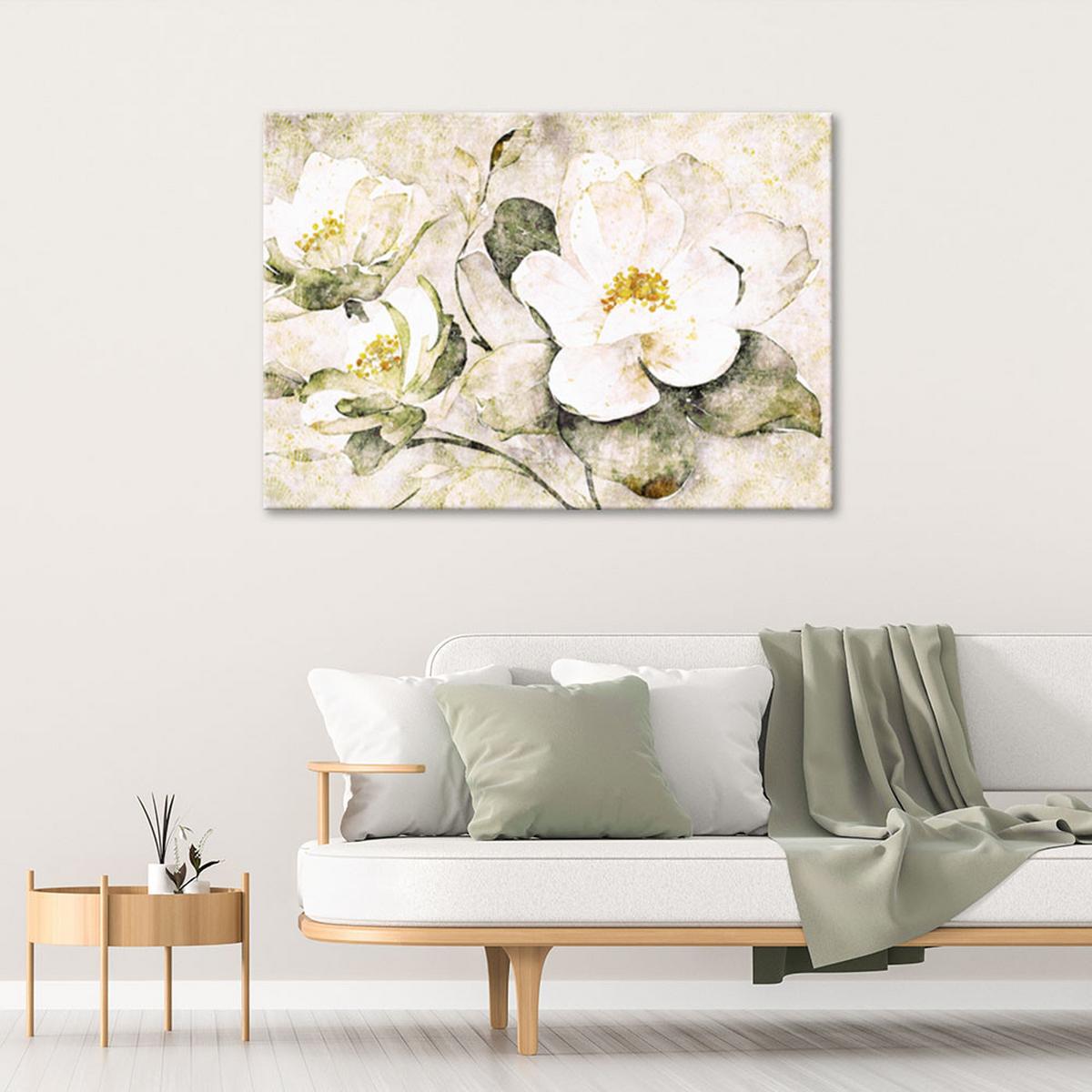 WANDBILD weiße blumen natur - Weiß, Textil (60/40cm) - Feeby