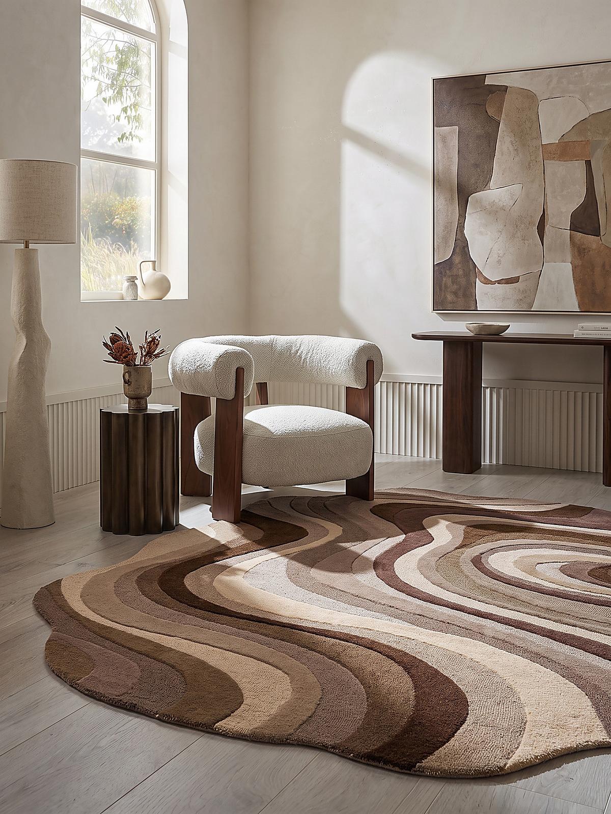 WOLLTEPPICH handgetuftet EFFRA, Wellen-Swirl, Natur, 140 x 200 cm - Beige, Textil (140/200cm) - KADIMA DESIGN