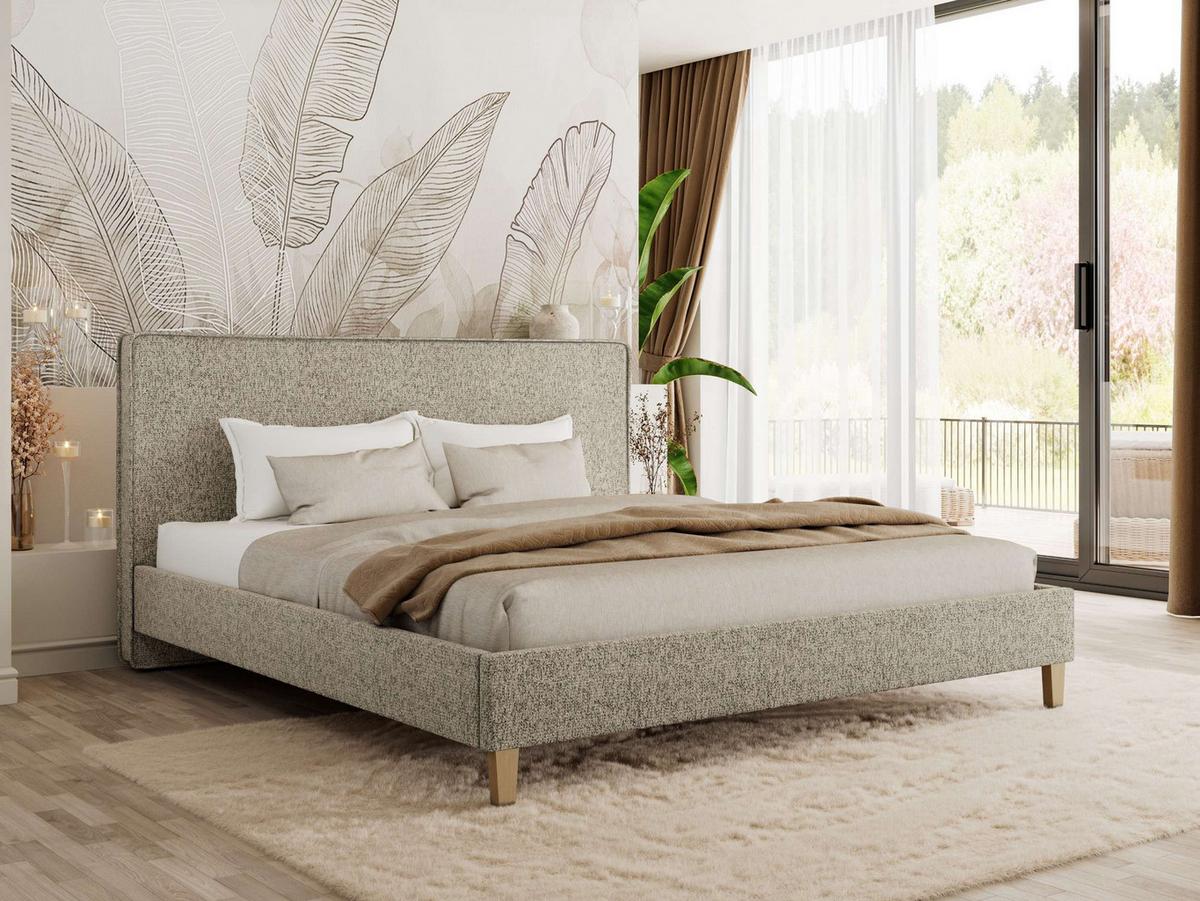 POLSTERBETT LUMARO CLASSIC 200/200 - Taupe Stukture - Matratze Multipocket - Taupe/Kernbuche, Holz/Textil (200/200cm) - MKS