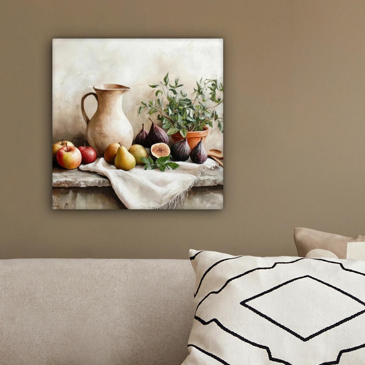 LEINWANDBILD Obst - Kräuter - Ländlich Deko Wohnzimmer 20x20 cm - Naturfarben, Textil (20/20cm) - MuchoWow