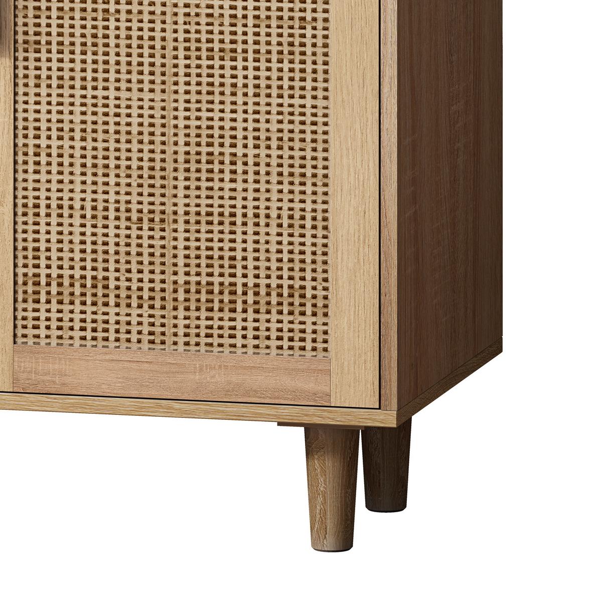 SIDEBOARD Rattanoptik Natur mit 4 Türen & Massivholzbeinen - Eiche San Remo, Holzwerkstoff (158/88/40cm) - Urban Meuble