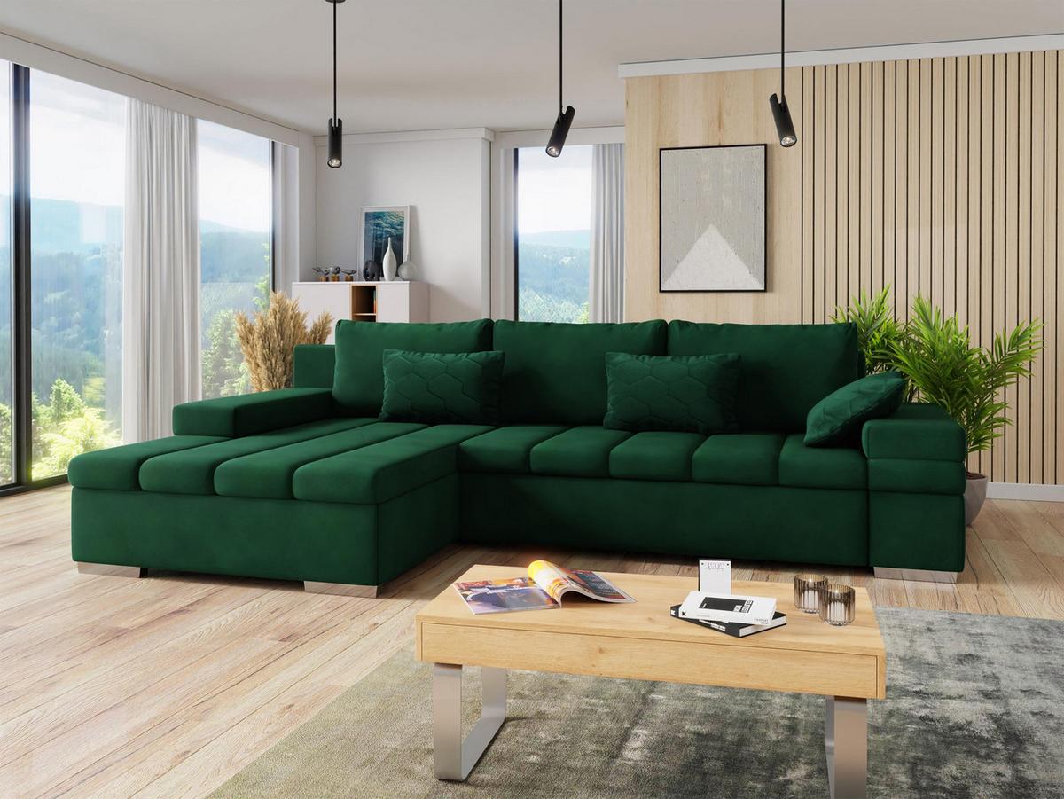 ECKSOFA Bangkok Premium, Seite: Links - Smaragdgrün/Silberfarben, Holz/Textil (310/175cm) - MIRJAN24