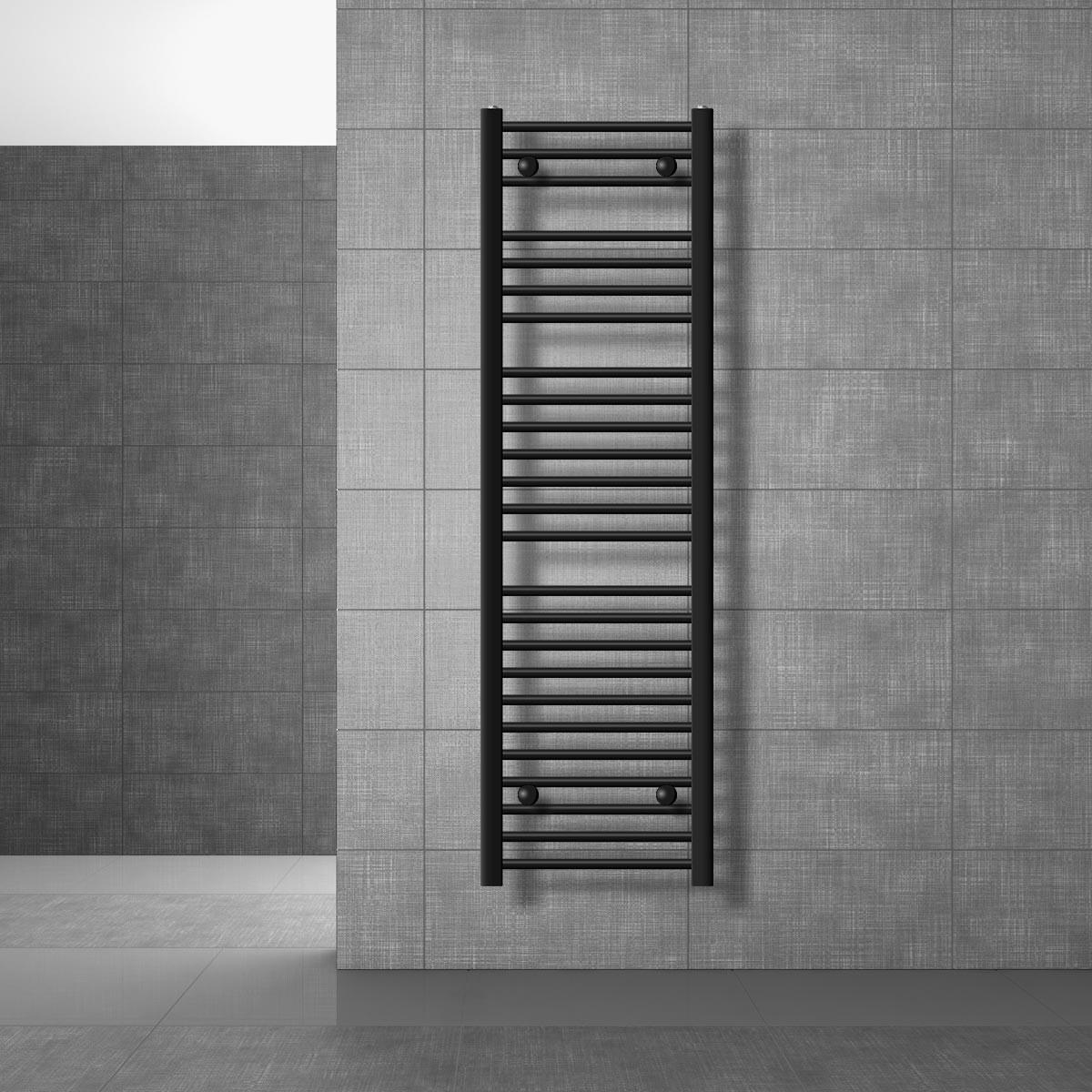 BADHEIZKÖRPER elektrisch Sahara 400x1500 mm Schwarz gerade mit Heizstab 900W - Schwarz, Metall (3/150/40cm) - LuxeBath