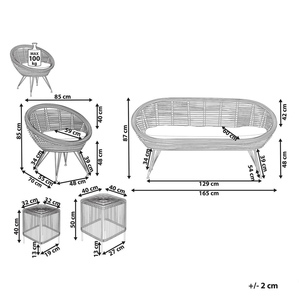 3-SITZER LOUNGE SET Rattan Natürlich Maratea/Cesenatico - Naturfarben, Naturmaterialien - Beliani