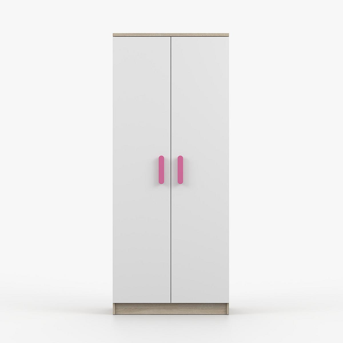 DREHTÜRENSCHRANK 80/192/50 cm 2-türig Jonas III 06 Sonoma Eiche/Weiß + rosa Griffe - Weiß/Rosa, Holz/Holzwerkstoff (80/192/50cm) - imoebel24