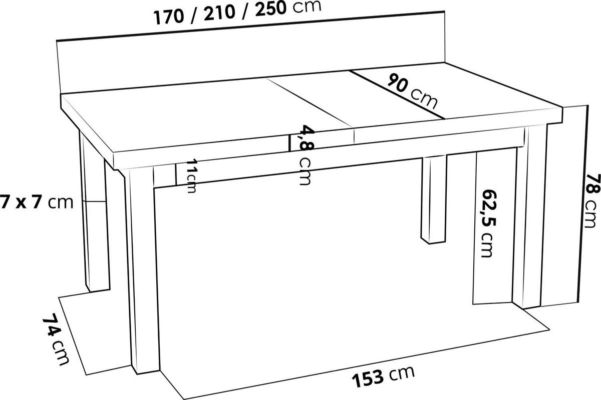 ESSTISCH Gemini rechteckig ausziehbar, Grauer Beton 170-250/90/78 cm - Hellgrau/Schwarz, Holz/Holzwerkstoff (90/250/78cm) - WFL GROUP