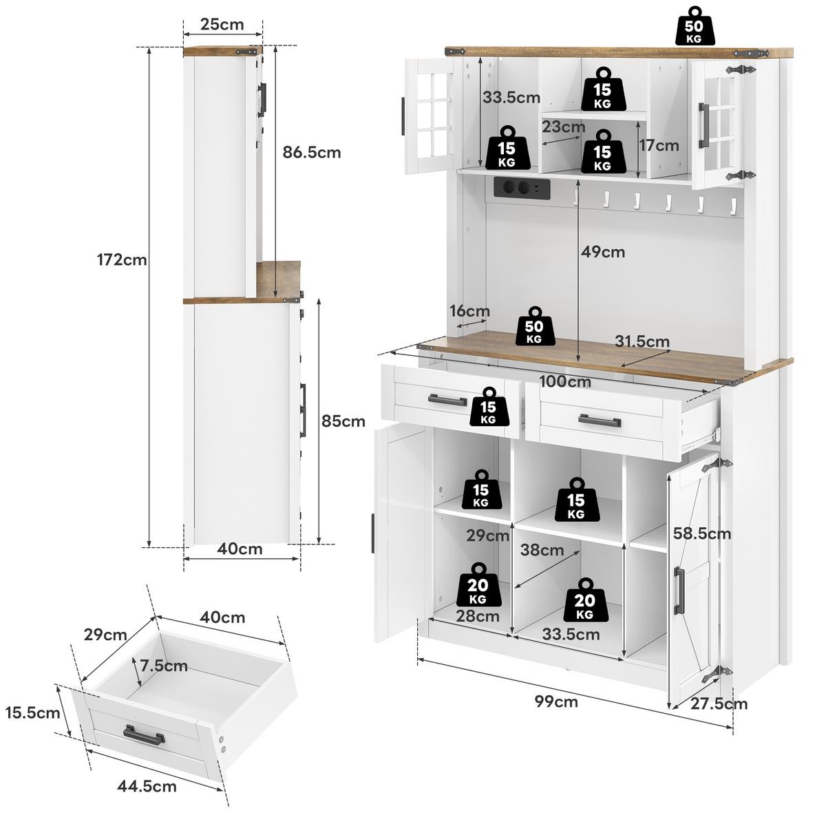HIGHBOARD Barschrank & Küchenbuffet 100 cm in Weiß/Eiche - Weiß, Holzwerkstoff (100/172/40cm) - Urban Meuble