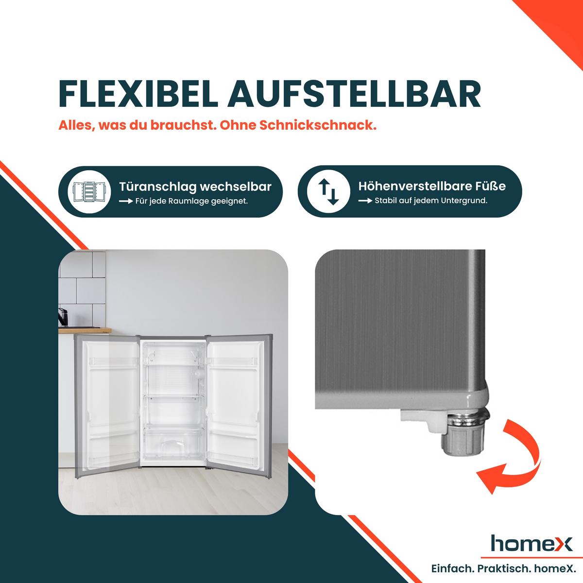 KÜHLSCHRANK CS0881-S ohne Gefrierfach klein - 90L Nutzinhalt, freistehend, kompakt, silber - Silberfarben, Glas/Kunststoff (47.5/85/44.5cm) - homeX