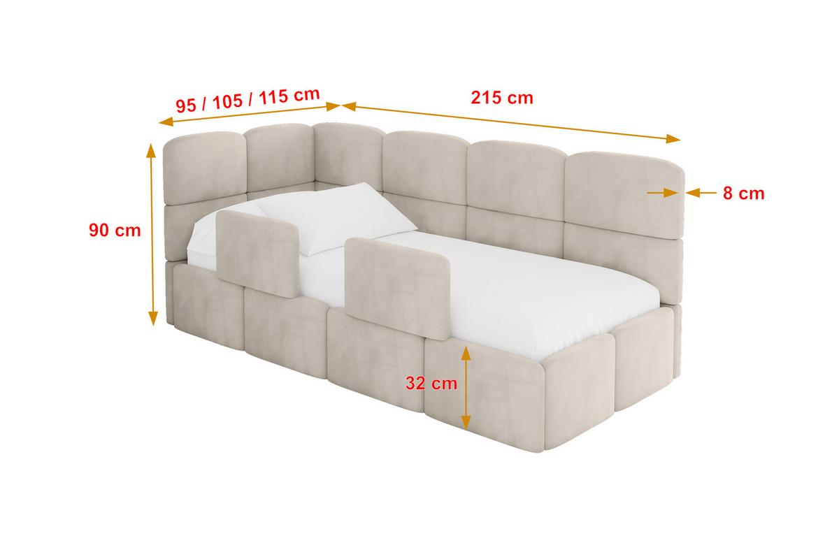 EINZELLBETT Jugendbett mit Bettkasten und Matratze H3/H4, Rechts - KIVY 80x200 Beige - Sandfarben, Holzwerkstoff/Textil (80/200cm) - ALTDECOR