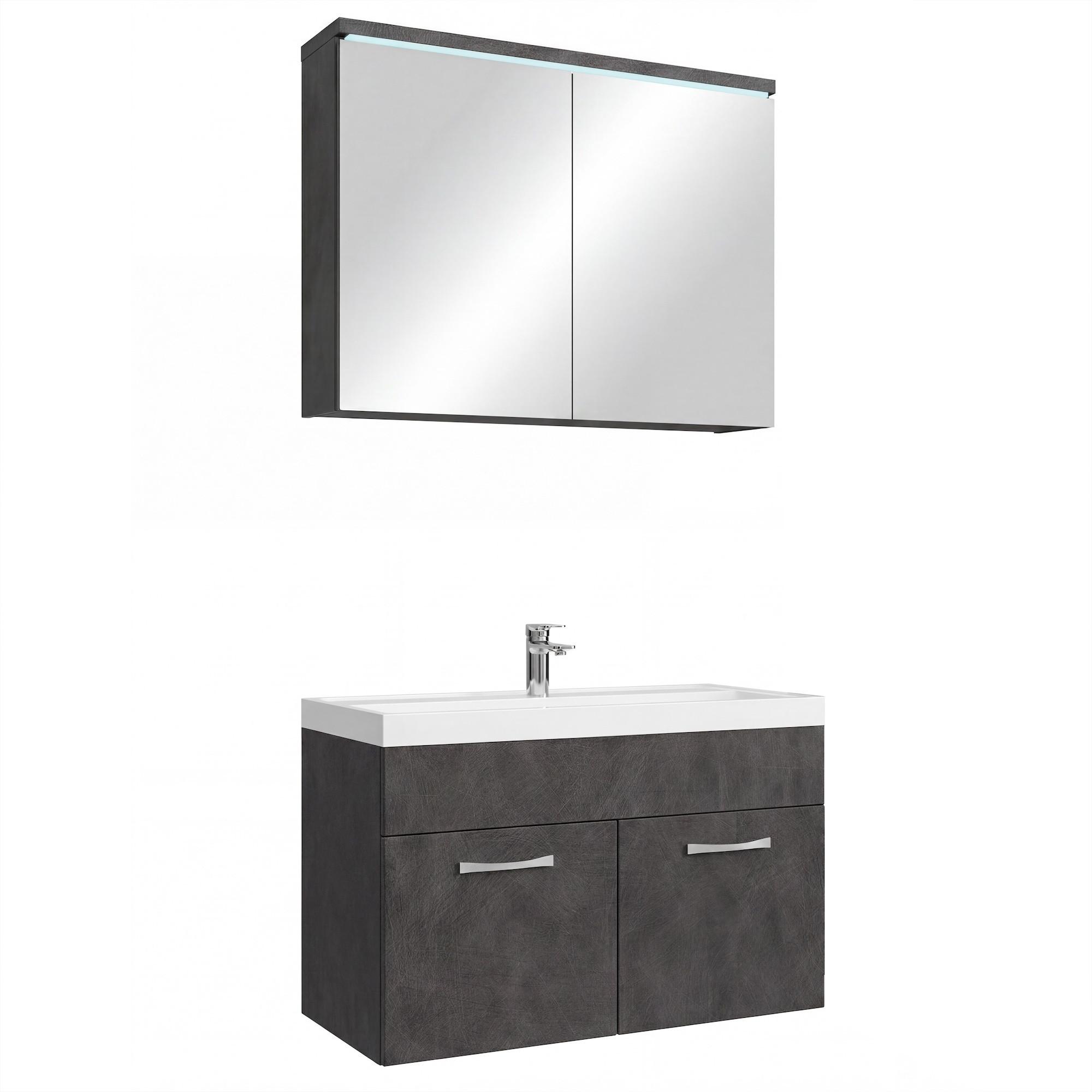 BADMÖBEL-SET Paso 3 Teile Dunkel Grau - 80 x 35 x 55 cm - Grau, Holz (80/55/20cm) - Badplaats