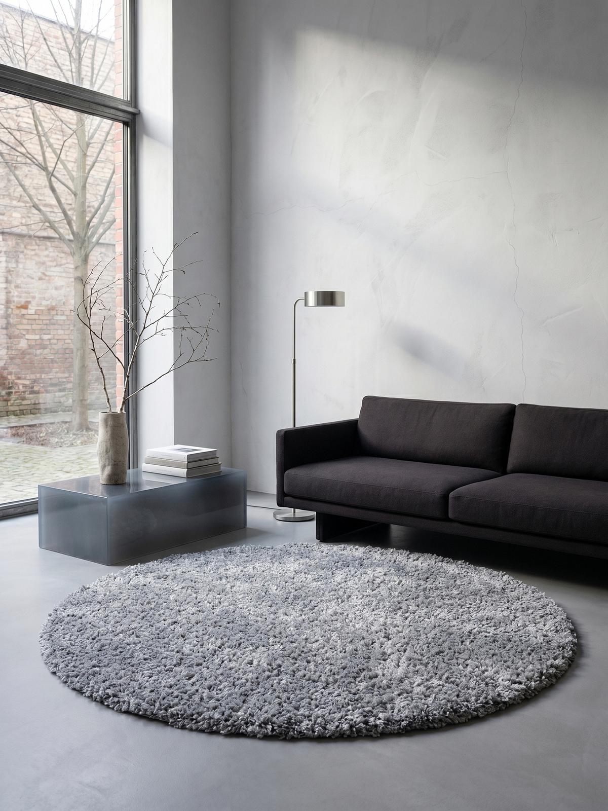 HOCHFLORTEPPICH RHEIN, einfarbig, aus Polypropylen, Hellgrau, Ø 120 cm - Grau, Textil (120/120cm) - KADIMA DESIGN