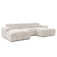 WOHNLANDSCHAFT Kozy im Bumpy-Design mit fester Rückenlehne aus weichem Beige Chenille-Stoff - Beige/Creme, Holz/Kunststoff (323/79/161cm) - S-Style Möbel