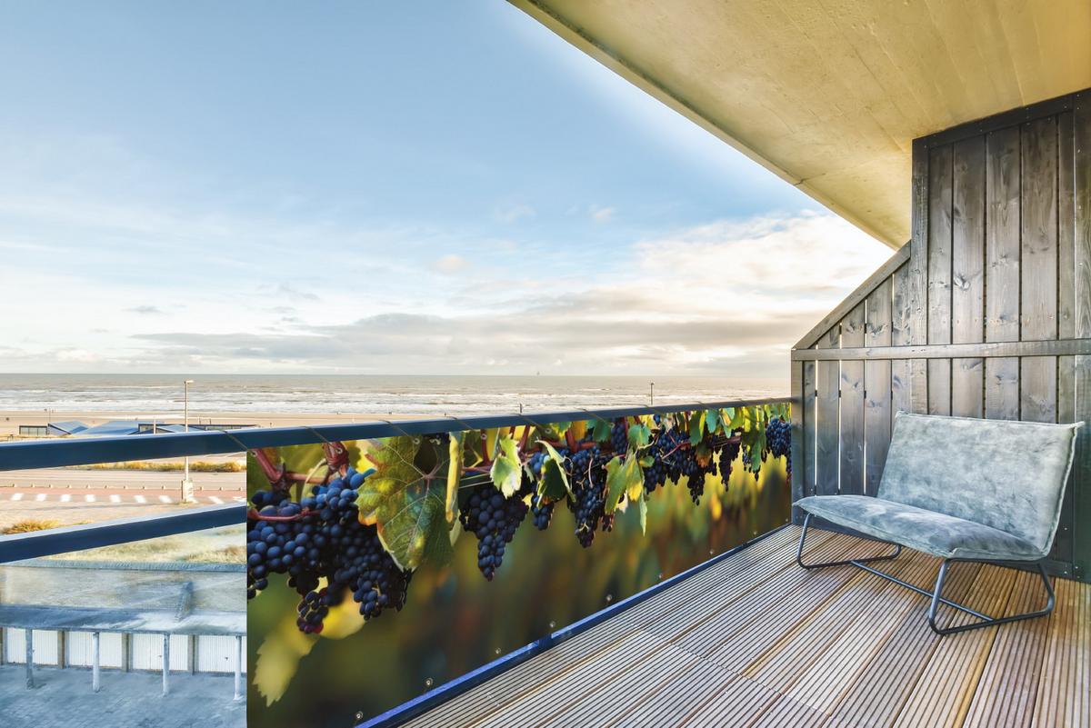 BALKON-SICHTSCHUTZ Trauben - Wein - Natur - Grün Windschutz 300x85 cm - Weinrot, Kunststoff (300/85cm) - MuchoWow