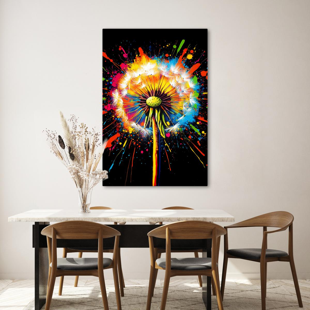 LEINWANDBILD Löwenzahn - Graffiti - Farbenfroh - Blumen - Natur Deko XXL 80x120 cm - Multicolor, Textil (80/120cm) - MuchoWow