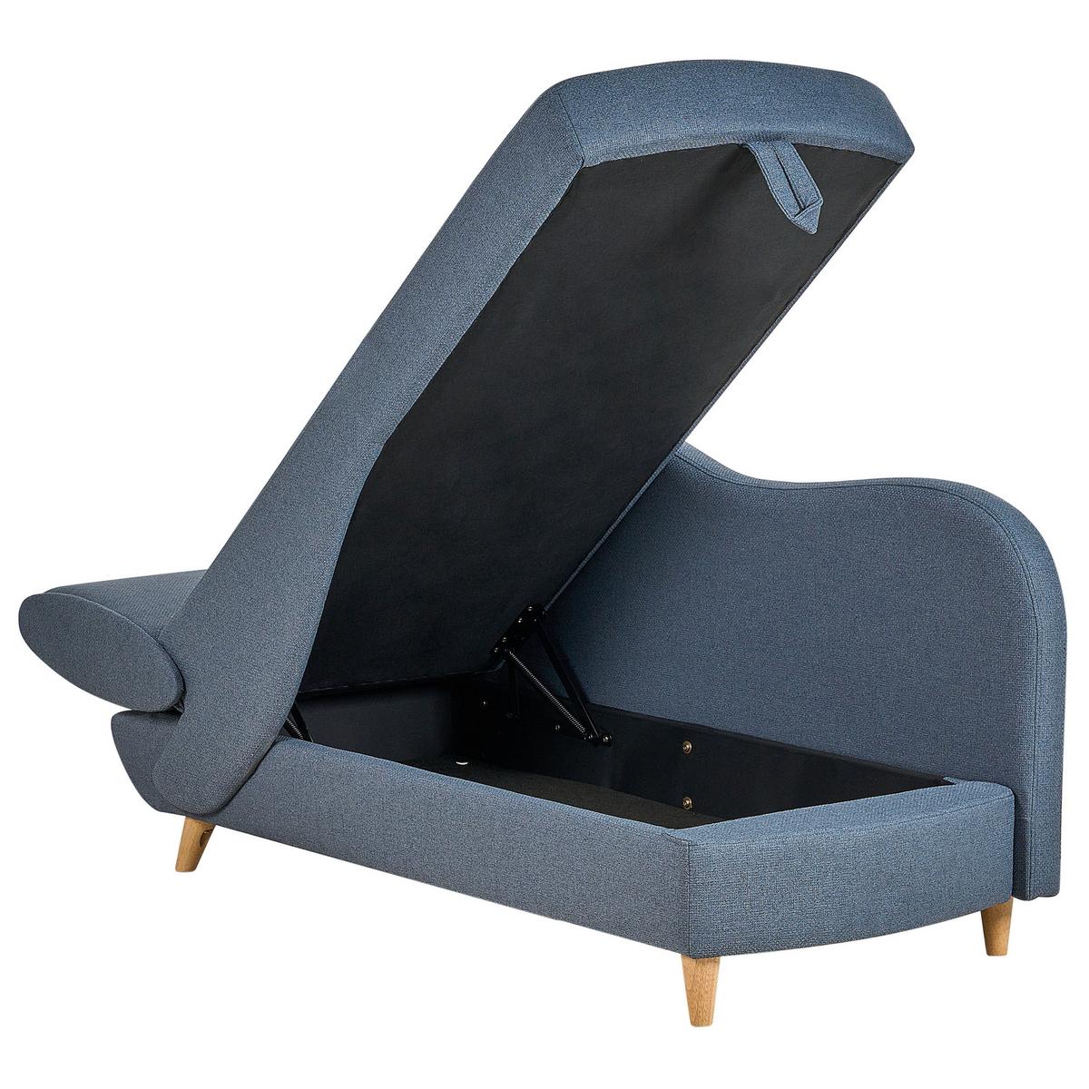 CHAISELONGUE Leinenoptik dunkelblau mit Bettkasten linksseitig Meri - Blau/Hellbraun, Textil (156/73/69cm) - Beliani