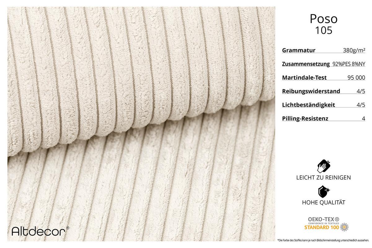 ECKSOFA Ottomane rechts ENIL-L 297x189x68 Beige Cord - Beige, Holzwerkstoff/Kunststoff (189/297cm) - ALTDECOR