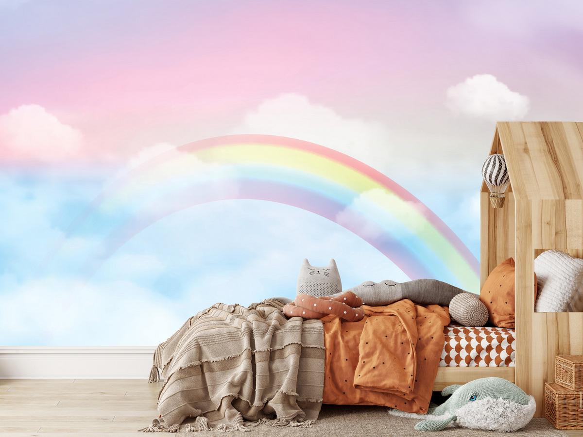 FOTOTAPETE für Schlafzimmer Regenbogen Rosa Himmel Wolken 150x105 - Blau/Gelb, Papier (150/105cm) - Muralo