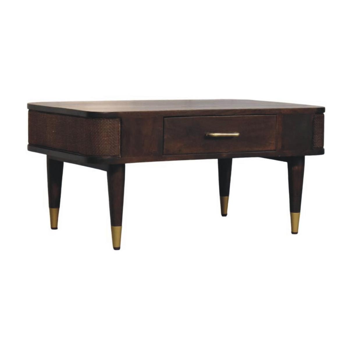 TISCH mit Samt-Mokka-Finish, 1 Schublade, dunkelbraun - Dunkelbraun/Goldfarben, Holz/Metall (55/85/41cm) - Artisan Furniture