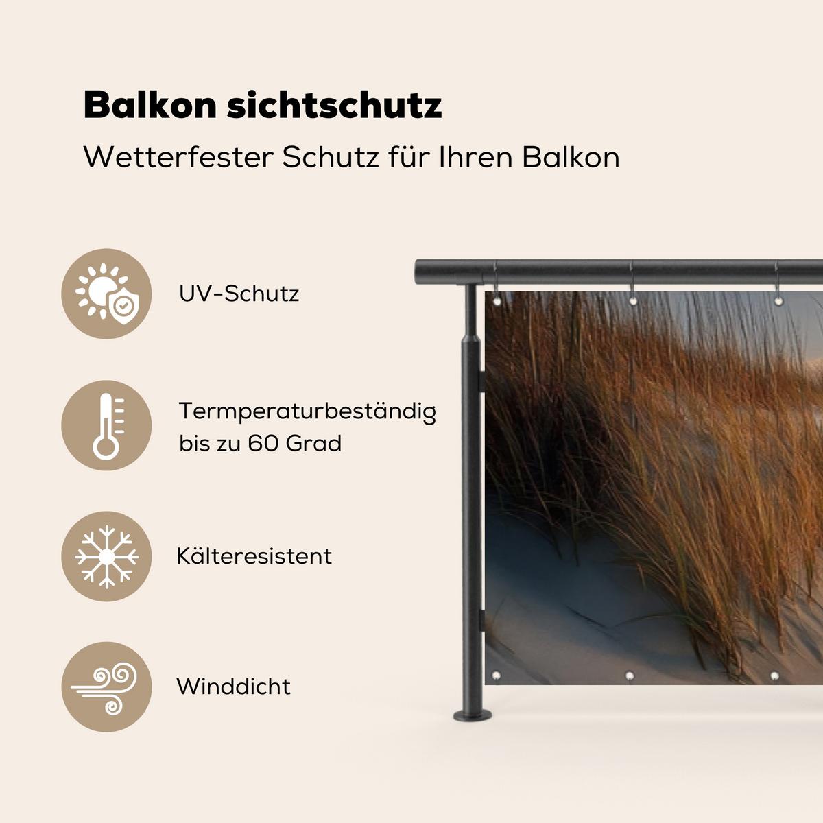 BALKON-SICHTSCHUTZ Strand - Dünen - Sonnenuntergang Groß 500x90 cm - Sandfarben, Kunststoff (500/90cm) - MuchoWow