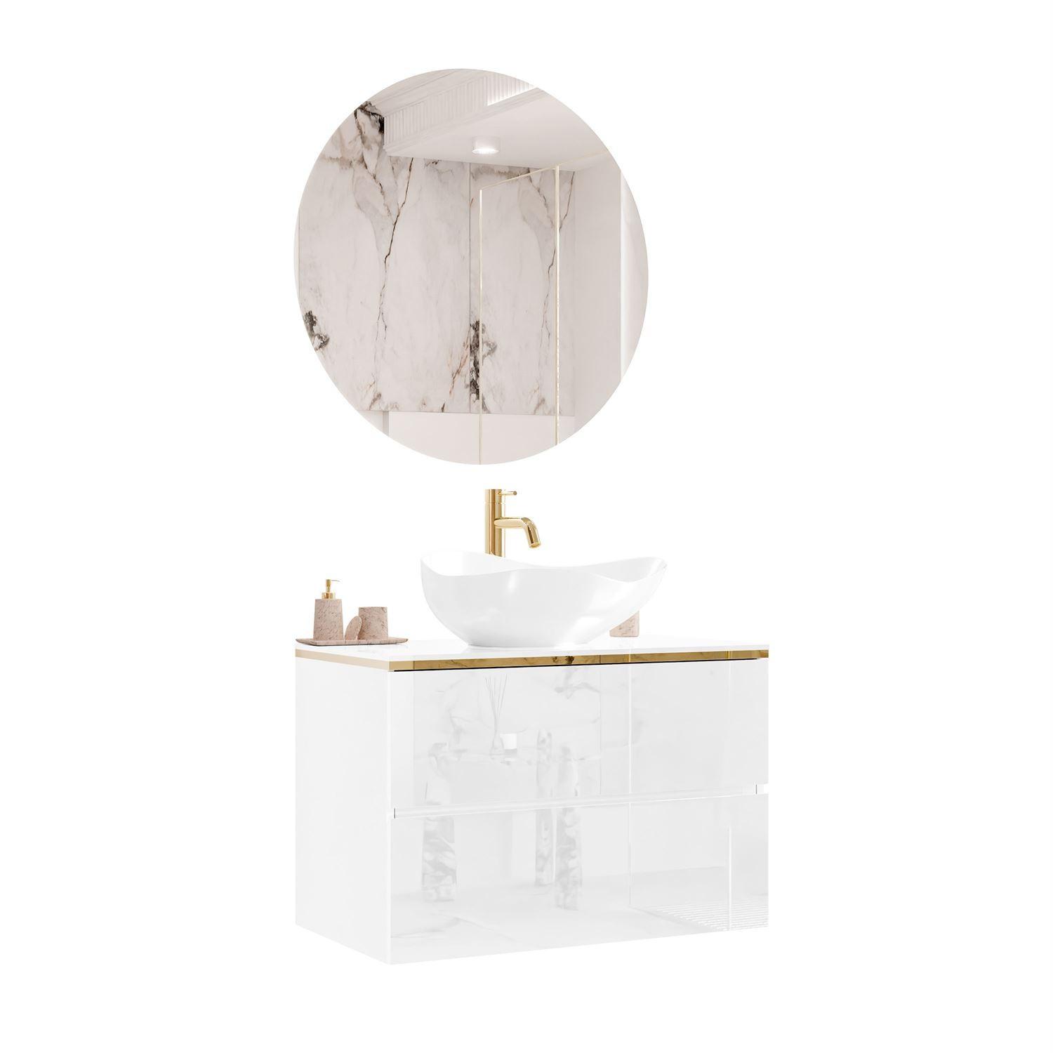 BADEZIMMERSCHRANK AURORA GOLD - Weiß, Holzwerkstoff (80/55/45cm) - Lookway