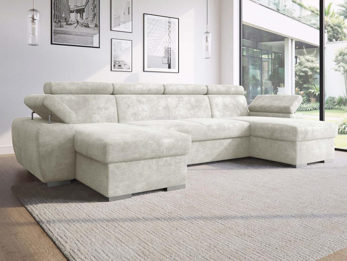 WOHNLANDSCHAFT Plaza U - Silberfarben/Creme, Holz/Kunststoff (323/85/170cm) - MIRJAN24