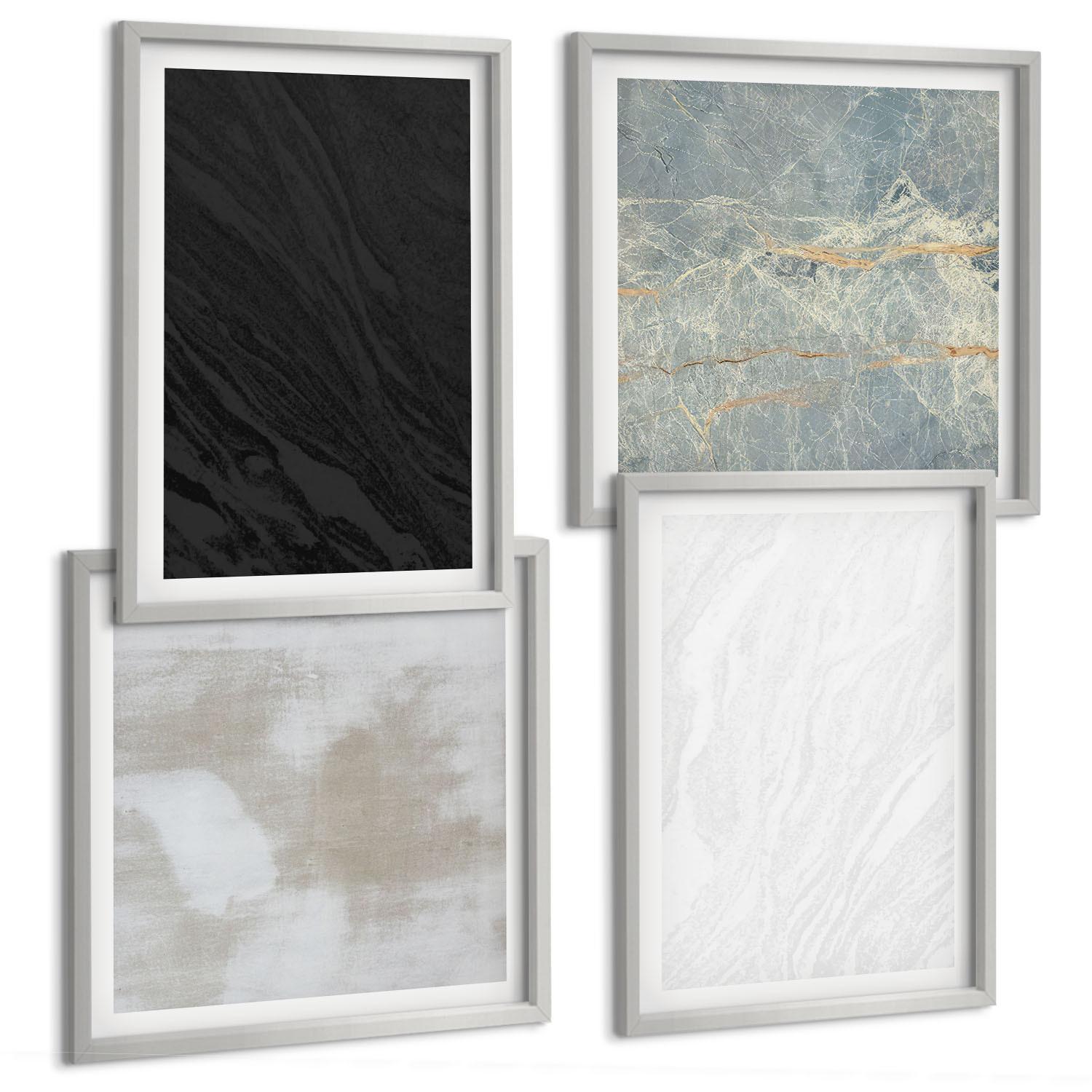 BILDER SET 4er Set - 50x50 cm & 40x60 cm Silberner Rahmen - Steintexturen - Silberfarben, Kunststoff (50/50cm) - TULUP