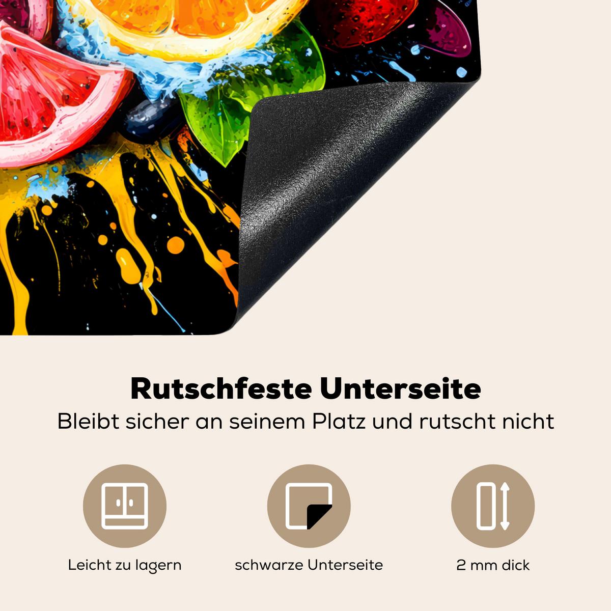 HERDABDECKPLATTE Obst - Graffiti - Bunt - Orange - Erdbeere - Abstrakt Herdabdeckung Induktionsfeld 65x52 cm - Orange, Kunststoff (65/52/0.2cm) - MuchoWow