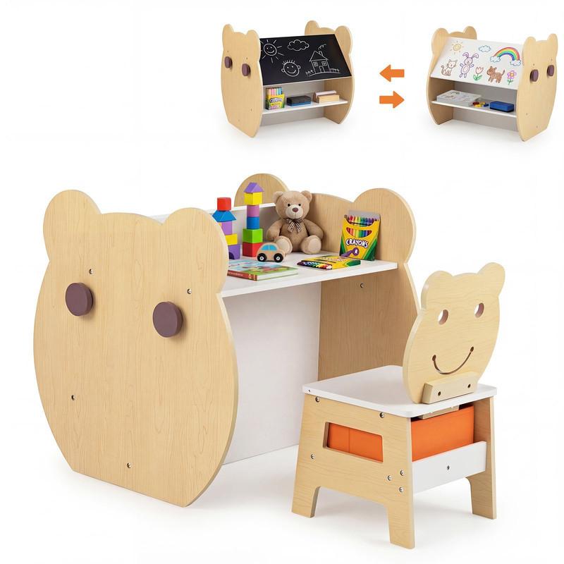 KINDERTISCH mit stuhl natur(2-tlg) - Naturfarben, Holzwerkstoff (59.5/60/60cm) - COSTWAY