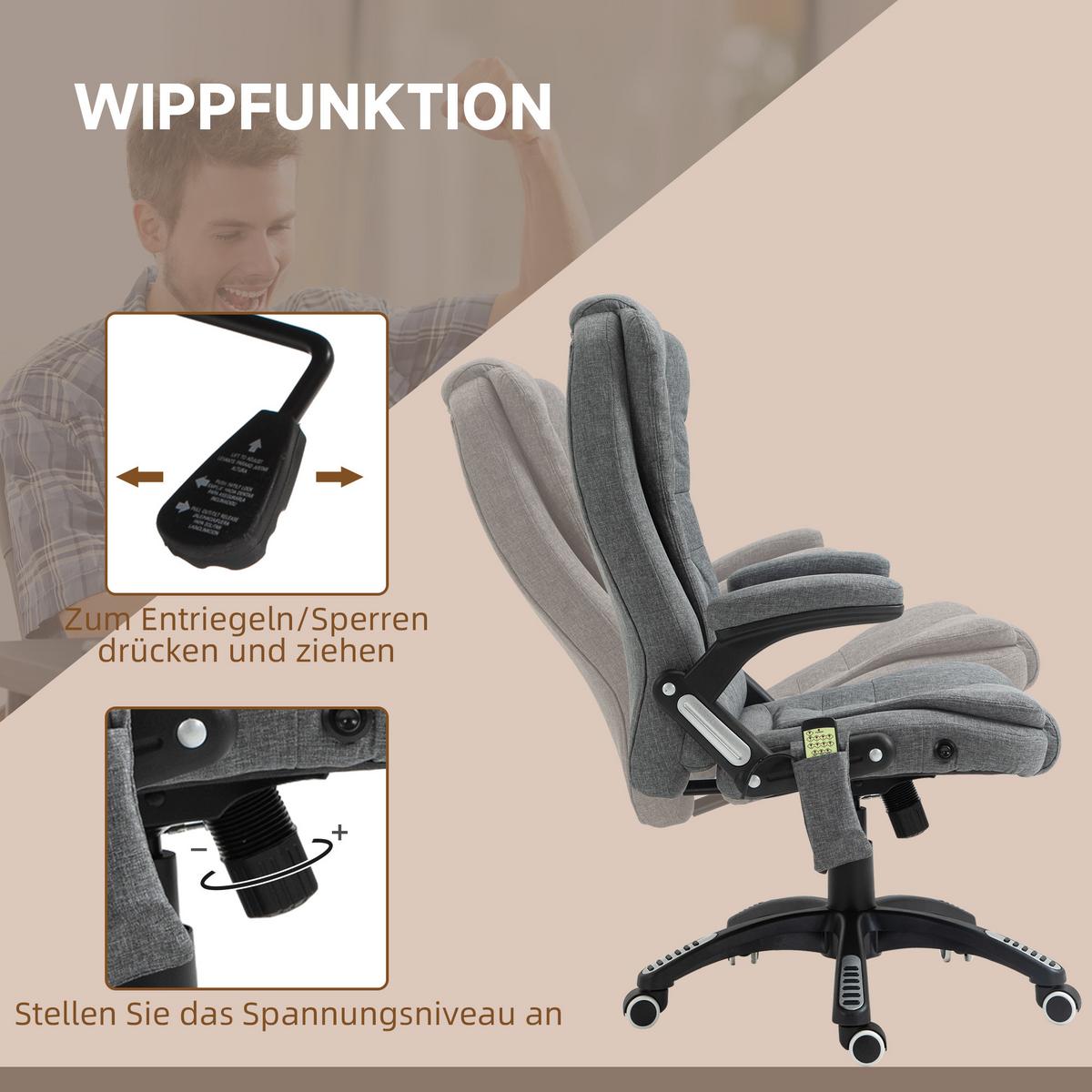 MASSAGESESSEL Chefsessel Gamingstuhl Drehstuhl Massagebürostuhl Grau - Schwarz/Grau, Kunststoff/Textil (74/116/67cm) - Vinsetto
