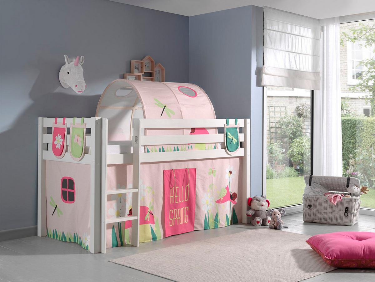 KINDERBETT Karolina 210x114x106 Massivholz Weiß Textilset Spring 4 - Hellrosa/Weiß, Holz (90/200cm) - 58aufmkessel