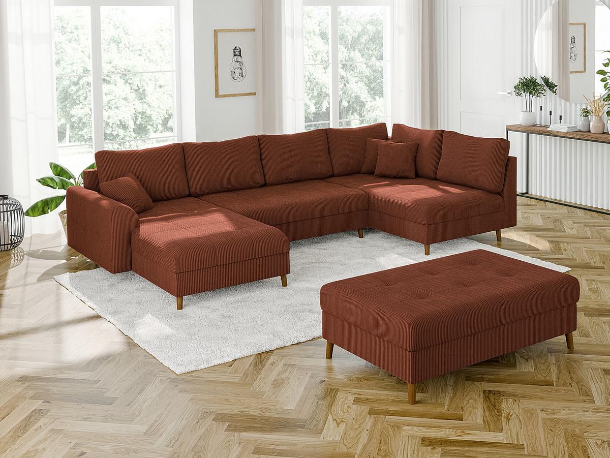 WOHNLANDSCHAFT inkl. Hocker Alma Terrakotta Cord - Terracotta/Braun, Holz/Textil (310/81/161cm) - S-Style Möbel