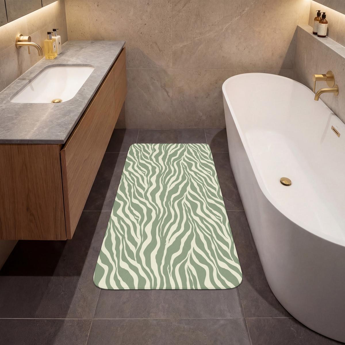BADEMATTE Zebra - Motiv - Grün 60x120 cm - Salbeigrün, Textil (60/120cm) - OnlyWow